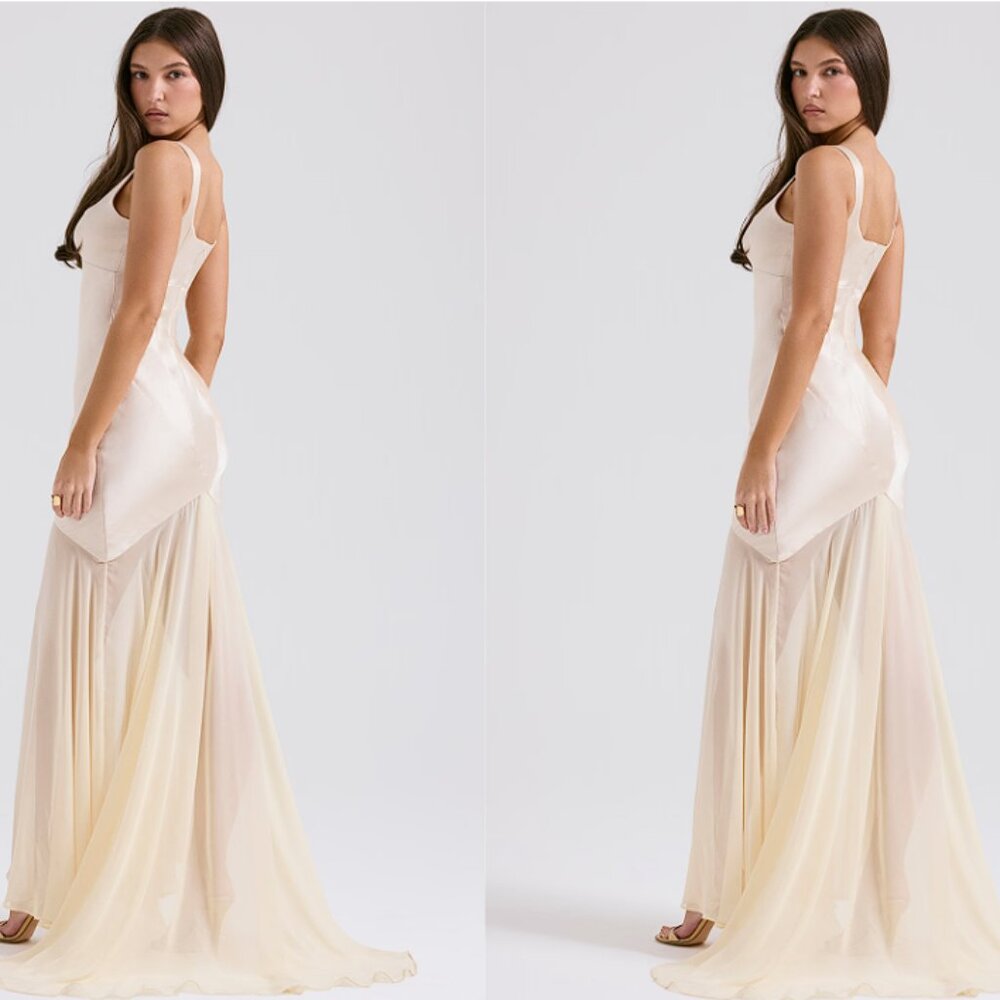 HOUSE OF CB 'Vittoria' Champagne Chiffon Floor Length Gown NWOT - Picture 5 of 7